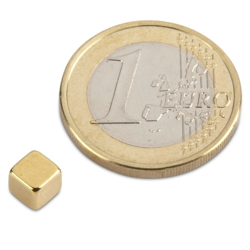 Cubo magnetico 5,0 x 5,0 x 5,0 mm N42 Oro - aderenza 1,5 kg
