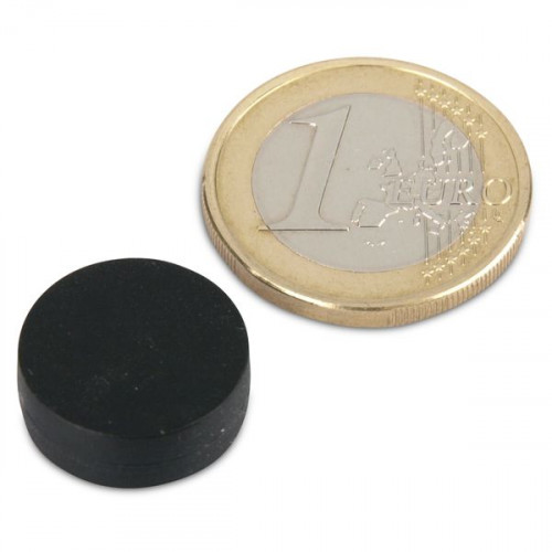Magnete al neodimio Ø 16,0 x 6,0 mm con rivestimento in plastica - nero 2,6 kg