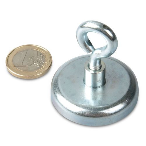 Magnete con occhiello Ø 42 mm NEODIMIO - zinco - aderenza 68 kg