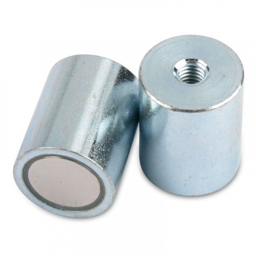 NdFeB Magnete cilindrico con base con filettatura interna, alloggiamento in acciaio zincato