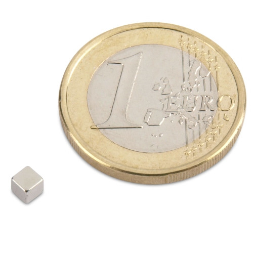 Cubo magnetico 3,0 x 3,0 x 3,0 mm N45 nichel - aderenza 400 g
