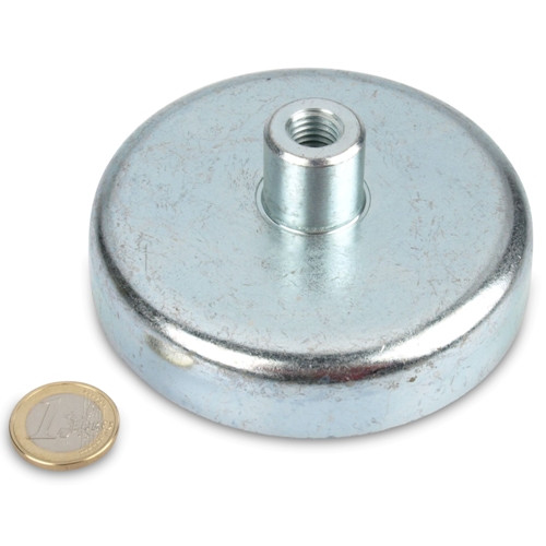 Magnete con base in ferrite Ø 100,0 x 22,0 mm, filettatura interna M12, 91 kg
