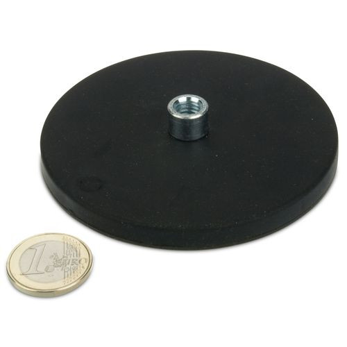 Sistema magnetico Ø 88 mm gommato con boccola M8 - aderenza 55 kg