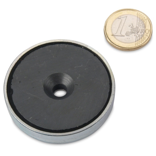 Magnete con base in ferrite Ø 50,0 x 10,0 mm con svasatura, aderenza 18 kg
