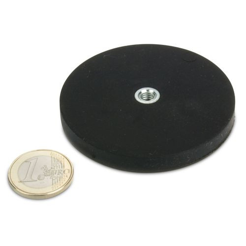 Sistema magnetico Ø 66 mm gommato, filettatura interna M6 - aderenza 25 kg