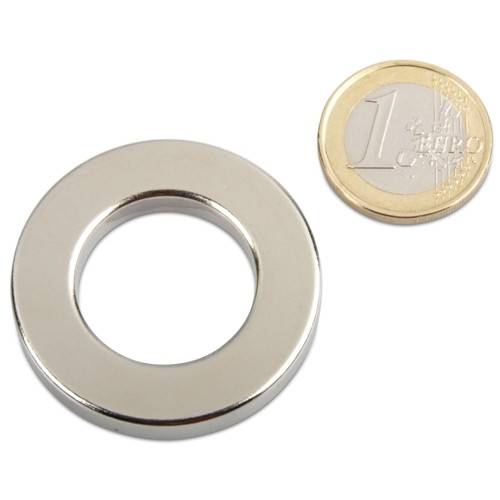Anello magnetico Ø 40,0 x 23,0 x 6,0 mm N42 nichel - aderenza 13,5 kg