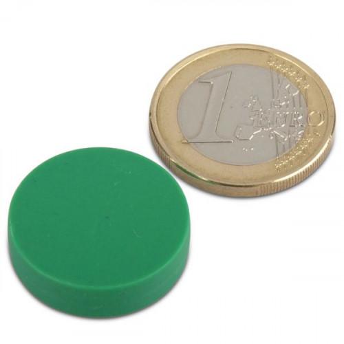 Magnete al neodimio Ø 22,0 x 6,0 mm con rivestimento in plastica - verde - 4,1 kg