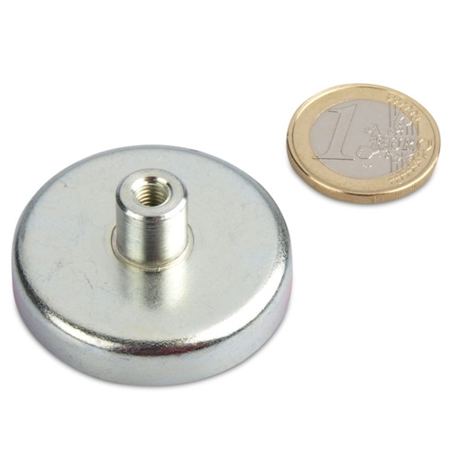 Magnete con base in ferrite Ø 40,0 x 8,0 mm, filettatura interna M5, 12,8 kg