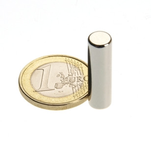 Cilindro magnetico Ø 7,0 x 25,0 mm N45 nichel - aderenza 2.8 kg