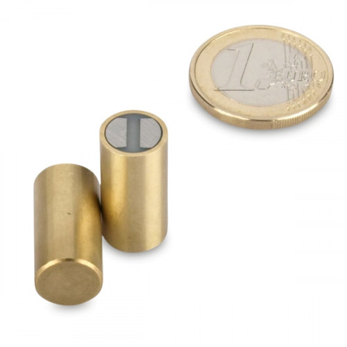 SmCo Magnete cilindrico con base Ø 10 x 20 mm, ottone, tolleranza h6 - 4,1 kg