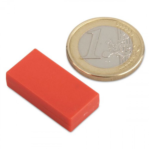 Magnete al neodimio 25,4 x 12,7 x 6,3 mm con rivestimento in plastica - rosso - 3,8 kg