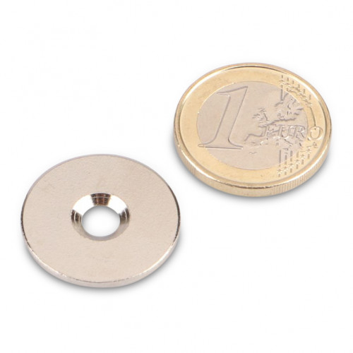 Disco in metallo Ø 23 mm con foro e svasatura nichel