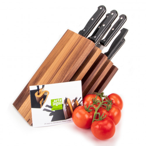 Ceppo magnetico per coltelli in legno di noce per max. 14 coltelli da chef