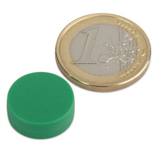 Magnete al neodimio Ø 16,0 x 6,0 mm con rivestimento in plastica - verde - 2,6 kg
