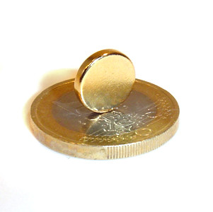 Disco magnetico Ø 10,0 x 2,0 mm N40 Oro - aderenza 1,1 kg