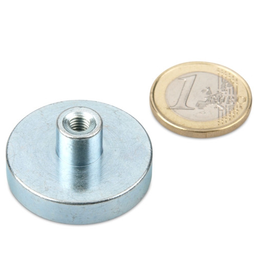 Magnete con base in neodimio Ø 32,0 x 7,0 mm con boccola filettata M5 aderenza 35 kg