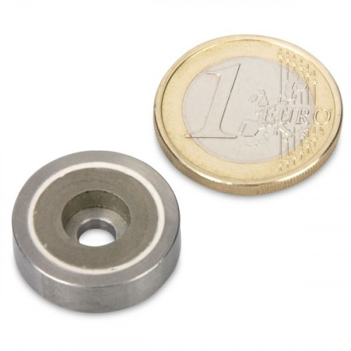 SmCo Magnete con base in acciaio Ø 20,0 x 6,0 mm, foro, acciaio inossidabile, 6 kg