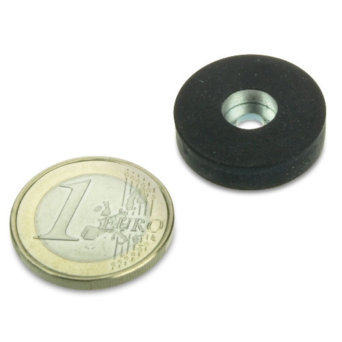 Sistema magnetico Ø 22 mm gommato con foro - aderenza 3,8 kg