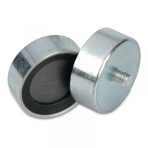 Magnete con base Ø 25 mm ferrite, filettatura M5, raggio sul lato adesivo