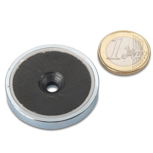 Magnete con base in ferrite Ø 40,0 x 8,0 mm con svasatura, aderenza 9 kg