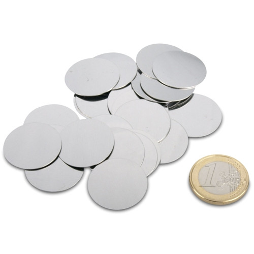 25 dischi in metallo / piastre in metallo Ø 23 mm con punti adesivi
