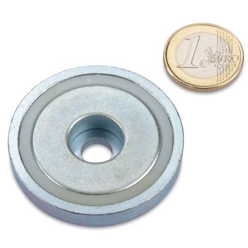 Magnete con base in neodimio Ø 48,0 x 11,5 mm con foro cilindrico aderenza 63 kg