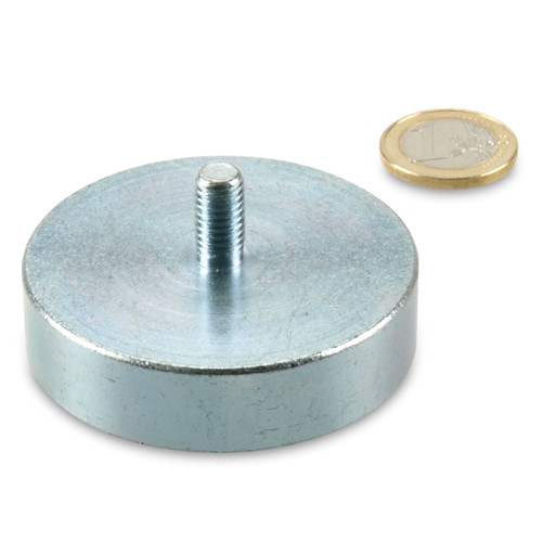 Magnete con base in neodimio Ø 60,0 x 15,0 mm, filettatura M8x15, aderenza 113 kg