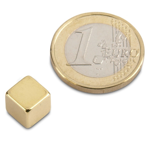 Cubo magnetico 8,0 x 8,0 x 8,0 mm N45 Oro - aderenza 4,5 kg