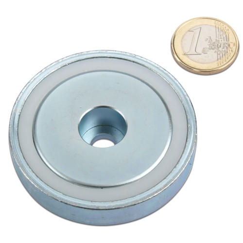 Magnete con base in neodimio Ø 60,0 x 15,0 mm con foro cilindrico aderenza 95 kg