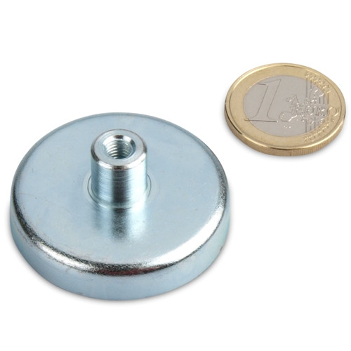 Magnete con base in ferrite Ø 50,0 x 10,0 mm, filettatura interna M6, 22,4 kg
