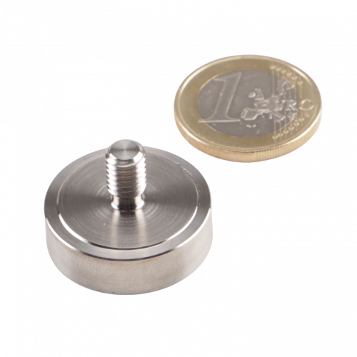 SmCo magnete cilindrico con base Ø 25,0 x 7,5 mm filettatura M6 custodia in acciaio inox, 3,0 kg