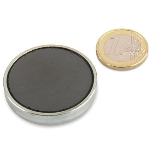 Magnete con base in ferrite Ø 40,0 x 8,0 mm, zinco - aderenza 12,5 kg