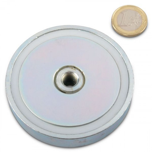 Magnete con base in neodimio Ø 75,0 x 17,8 mm, filettatura interna M10, aderenza 155 kg