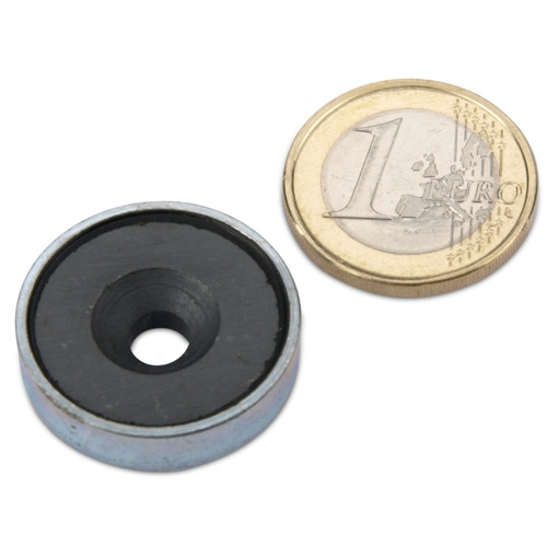Magnete con base in ferrite Ø 25,0 x 7,0 mm con svasatura, aderenza 3,6 kg
