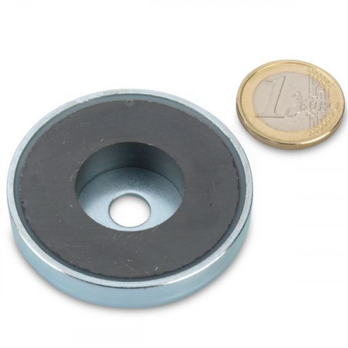 Magnete con base in ferrite Ø 50,0 x 10,0 mm foro cilindrico, 18 kg