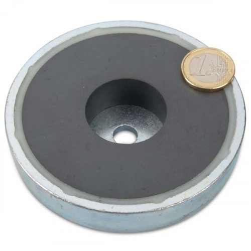 Magnete con base in ferrite Ø 100,0 x 22,0 mm foro cilindrico, 68 kg