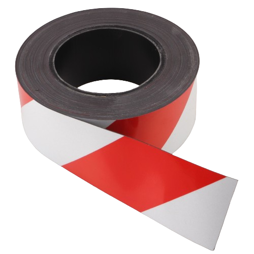 Nastro di avvertimento magnetico, riflettente 10 metri x 50 mm rosso/bianco