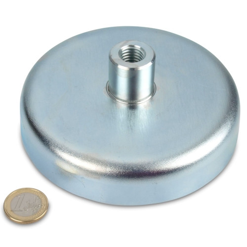 Magnete con base in ferrite Ø 125,0 x 28,0 mm, filettatura interna M14, 132 kg