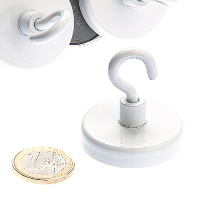 Gancio magnetico Ø 40 mm FERRITE - bianco - aderenza 12,5 kg