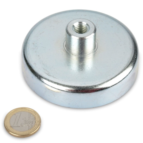 Magnete con base in ferrite Ø 80,0 x 18,0 mm, filettatura interna M10, 61 kg