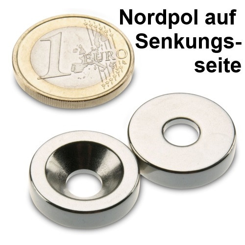 Anello magnetico Ø 20,0 x 6,4 x 5,0 mm N35H nichel con foro svasato nord