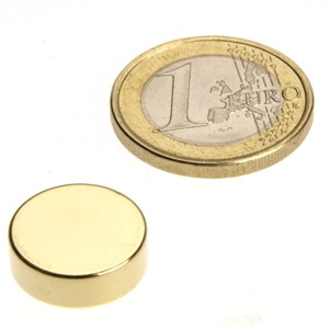 Disco magnetico Ø 15,0 x 5,0 mm N40 Oro - aderenza 4,8 kg