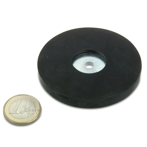 Sistema magnetico Ø 66 mm gommato con foro Ø 5,5 - aderenza 25 kg