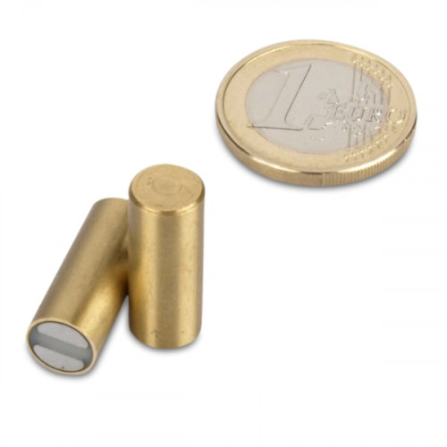 SmCo Magnete cilindrico con base Ø 8 x 20 mm, ottone, tolleranza h6 - 2,2 kg