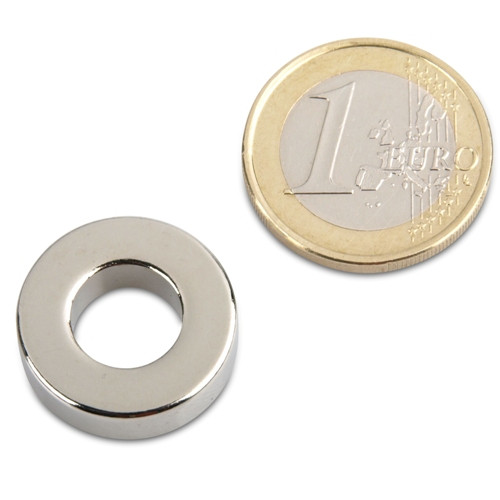 Anello magnetico Ø 20,0 x 10,0 x 6,0 mm N44 nichel - aderenza 7,9 kg