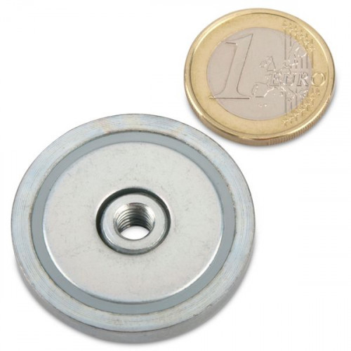Magnete con base in neodimio Ø 36,0 x 7,5 mm, filettatura interna M6, aderenza 30 kg