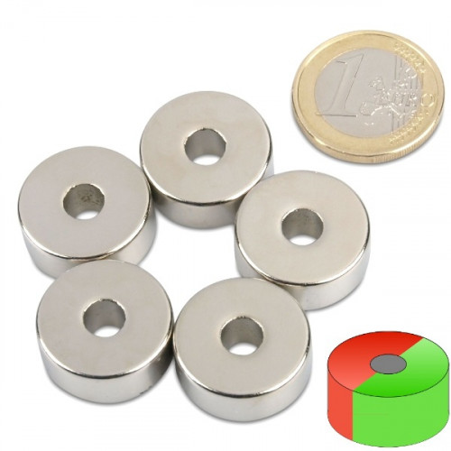 Anello magnetico Ø 20,0 x 6,0 x 8,0 mm N35 nichel - diametrale