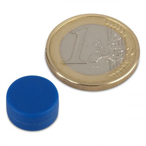 Magnete al neodimio Ø 12,7 x 6,3 mm con rivestimento in plastica - blu - 2 kg