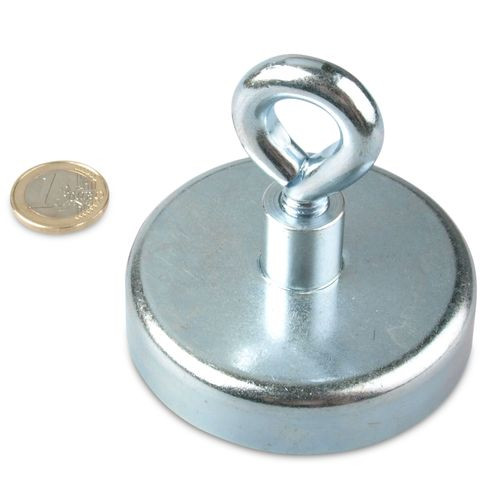 Magnete con occhiello Ø 75 mm NEODIMIO - zinco - aderenza 160 kg