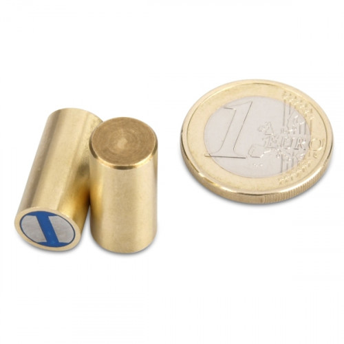 NdFeB Magnete cilindrico con base Ø 10 x 20 mm, ottone, tolleranza h6 - 4,6 kg